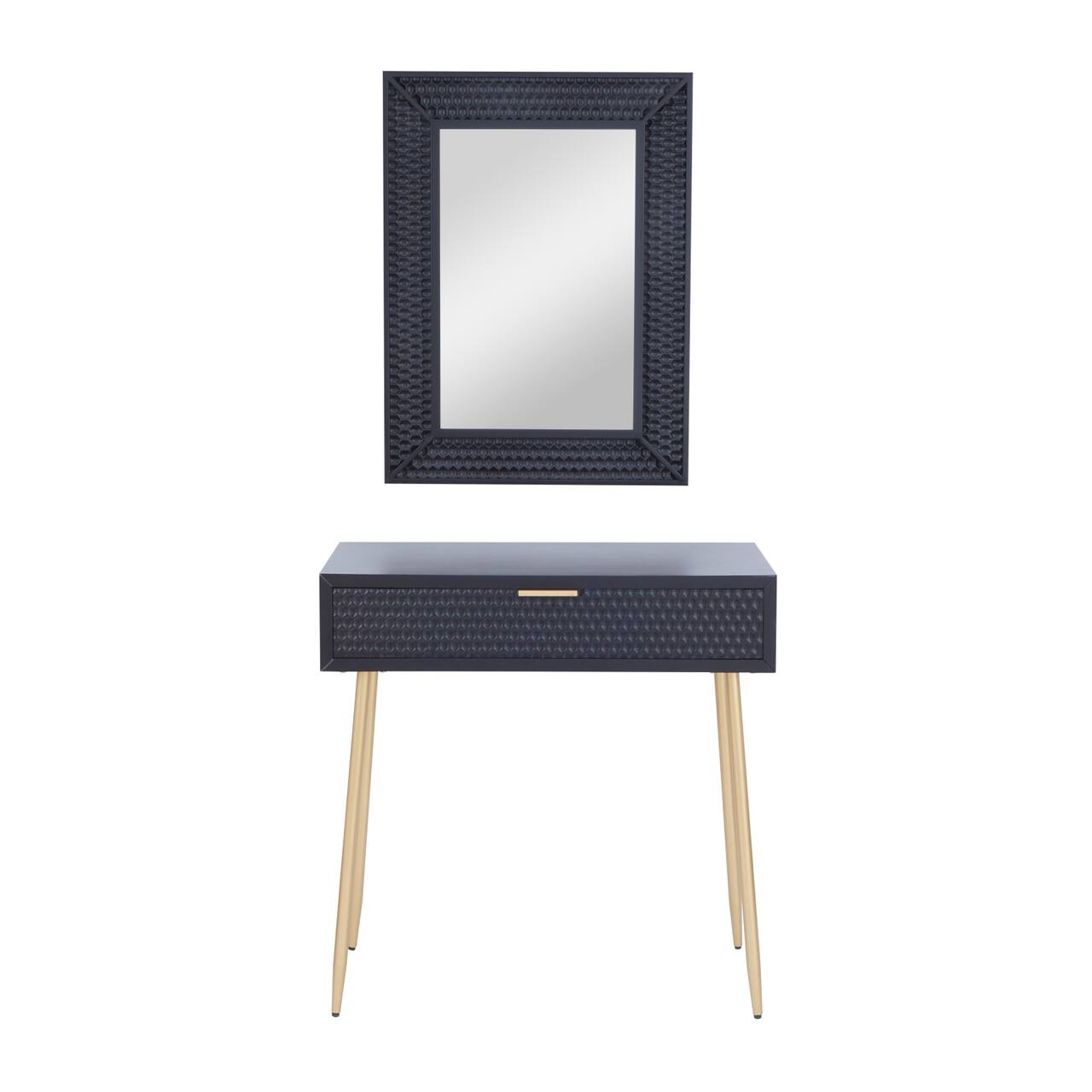 Set of 2" Black Wood Contemporary Console Table with Mirror, 31" x 31" x 16"